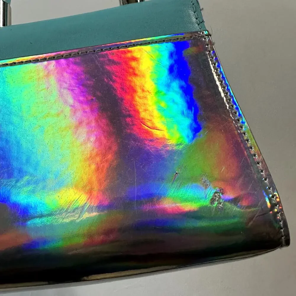 Justice Silver & Blue Iridescent Crossbody Purse / Handle Bag